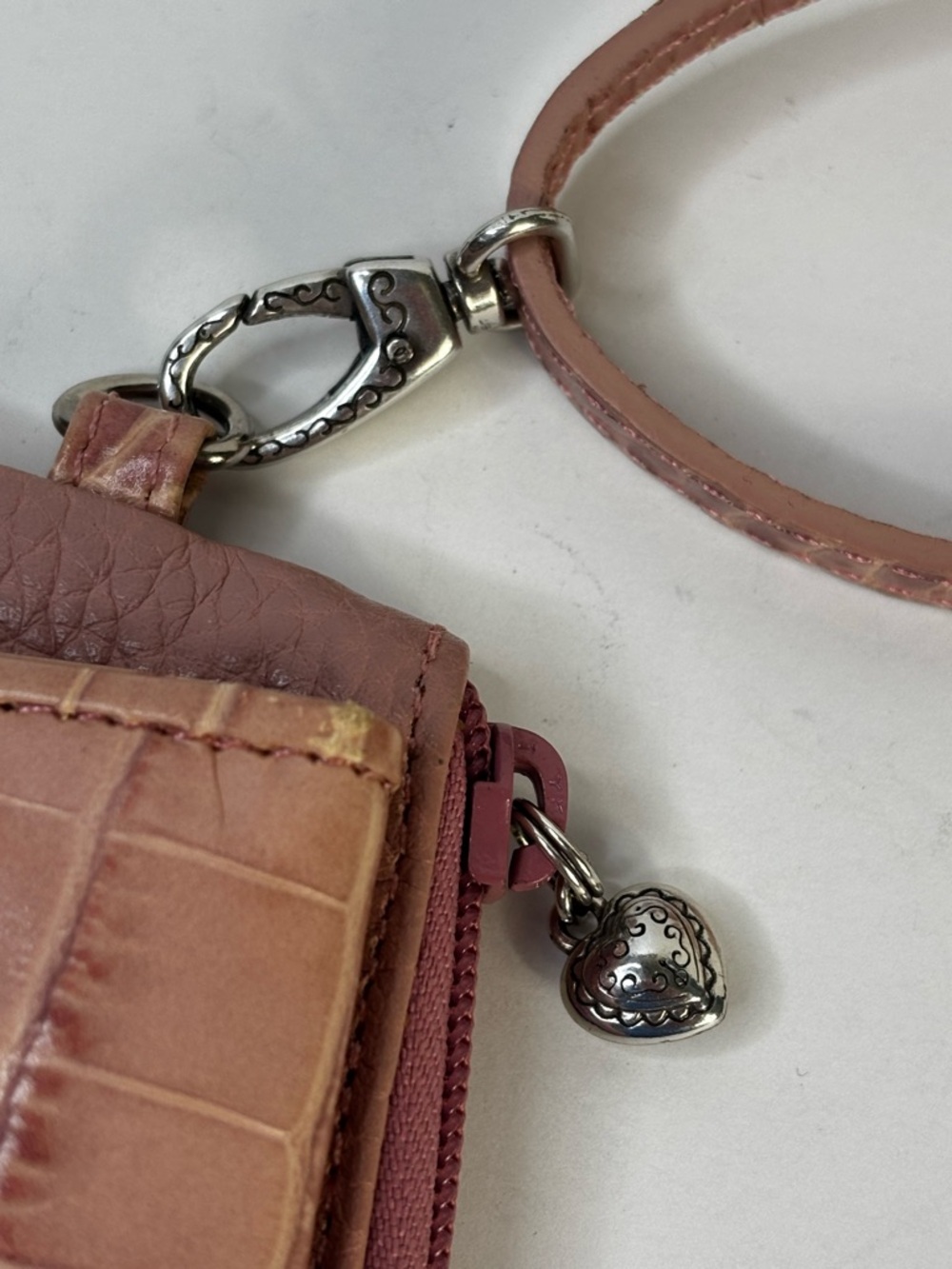 Brighton Croc-Embossed Leather Crossbody Wallet Organizer Dusty Rose Pink - Picture 9 of 10